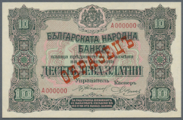 Bulgaria: 10 Leva ND(1917) Specimen P. 22s, Rare Banknote With Specimen Overprint On Front, Zero Serial Numbers,... - Bulgaria