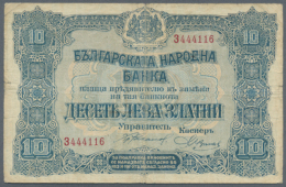 Bulgaria: 10 Leva ND(1917) P. 22a With Color Print Error, While The Original Note Is Printed In Brown, This Note... - Bulgaria