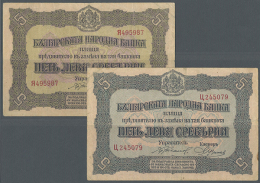 Bulgaria: Set Of 2 Notes 5 Leva ND(1917) P. 21a, Both Used With Folds But No Holes Or Tears, Still Strong Paper,... - Bulgaria