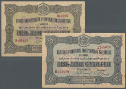 Bulgaria: Set Of 2 Notes 5 Leva ND(1917) P. 21a, Both Used With Folds But No Holes Or Tears, Still Strong Paper,... - Bulgarie