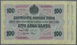 Bulgaria: Set Of 3 Notes 100 Leva Zlato ND(1916) P. 20a,b, 2 Of Them With Center Fold And Handling In Paper, One... - Bulgarie