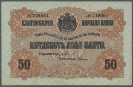 Bulgaria: 50 Leva Zlato ND(1916) Gold Issue P. 19, Center Fold And Handling In Paper, No Holes Or Tears, Still... - Bulgarije