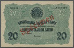 Bulgaria: 20 Leva Zlato ND(1916) SPECIMEN P. 18s, Rare Note With Red Specimen Overprint On Front And Back, Zero... - Bulgaria