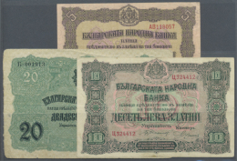 Bulgaria: Set Of 3 Different Banknotes Containing 5 Leva ND(1917) P. 21 (VF), 10 Leva ND(1917) P. 22 (VF-) And 20... - Bulgaria