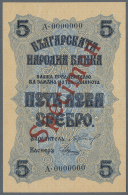 Bulgaria: 5 Leva ND(1916) SPECIMEN P. 16s, Rare Note With Red Specimen Overprint On Front And Back Side, Zero... - Bulgarije
