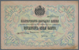 Bulgaria: 50 Leva ND(1907) P. 10d, Folds And Creases In Paper, A Small Hole At Lower Left, Staining At Lower Right... - Bulgarije