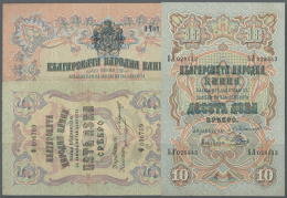 Bulgaria: Set Of 3 Different Banknotes Containing 5 Leva ND(1909) P. 2 (F- With Small Missing Part At Lower Left),... - Bulgaria