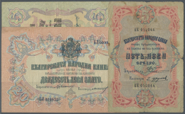 Bulgaria: Set Of 3 Different Banknotes Containing 5 Leva ND(1904) P. 1c (stronger Used With Strong Folds, Condition... - Bulgarije