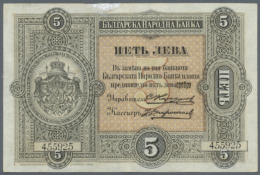 Bulgaria: 5 Leva ND(1899) P. A6, Used With Center Fold, Small Repair At Upper Left, Probably Pressed But Still... - Bulgarie