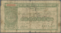 British North Borneo: 50 Cents 1938 P. 27, Stronger Used With Stains And Folds, Softness And Several Small Holes In... - Maleisië