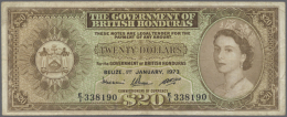 British Honduras: 20 Dollars 1973 P. 32c, Several Vertical Folds And Handling In Paper, Light Stained Paper, No... - Honduras