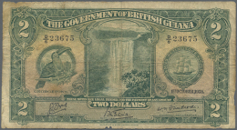 British Guiana: 2 Dollars 1938 P. 13b, Seldom Seen Note In Used Condition, With Several Folds And Stained Paper, No... - Guyana