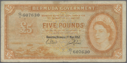 Bermuda: 5 Pounds 1957 P. 21, Used With Folds And Creases, Stained Paper But No Holes Or Tears, Still Strong Paper... - Bermudes