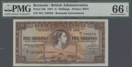 Bermuda: 5 Shillings 1957 P. 18b, PMG Graded 66 Gem UNC EPQ (R) - Bermuda