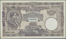 Belgium: 100 Francs ND SPECIMEN P. 95s, Rare Banknote, Zero Serial Numbers, Specimen Stamped On Front And Back, No... - Andere & Zonder Classificatie