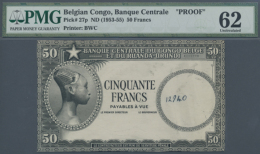 Belgian Congo: Set Of 2 PROOF Notes For A 50 Francs Note ND(1953-55) P. 27(p), Front And Back Serperatly Printed In... - Non Classés