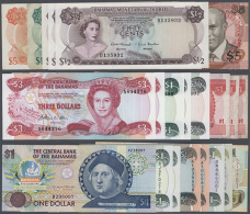 Bahamas: Set Of 22 Banknotes Containing 3x 50 Cents L.1968 P. 26 (2x AUNC, 1x XF), 1 Dollar L.1968 P. 27 (F), 3x 1... - Bahama's