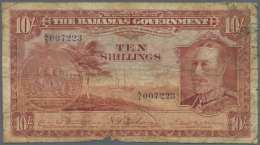 Bahamas: 10 Shillings ND(1930) P. 6, Stronger Used With A Small Missing Part At Lower Border, Lots Of Stain And... - Bahama's