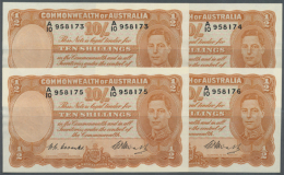 Australia: Rare Set Of 4 CONSECUTIVE Banknotes 10 Shillings 1949 Portrait KGV, Signed Coombs-Watt Plus Coombs As... - Other & Unclassified