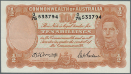 Australia: Set Of 2 CONSECUTIVE Banknotes 10 Shillings 1942 KGIV, Rarely Seen As Consecutive Notes, Signed... - Autres & Non Classés