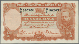 Australia: Highly Rare Lot Of 5 CONSECUTIVE Banknotes 10 Shillings 1936 KGV, With Numbers From 582631 To 582635,... - Andere & Zonder Classificatie