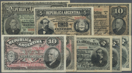 Argentina: Set Of 8 Early Dated Banknotes Containing 5 Centavos 1883 P. 5 (XF), 3x 5 Pesos 1891 P. 209 (1x XF, 1x... - Argentina