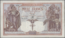 Algeria: 1000 Francs 1938, P.83, Very Nice Condition For The Large Size Of The Note, Repaired Tears Along The... - Algeria