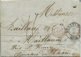 ALLEMAGNE - 1853 - LETTRE De DÜSSELDORF Pour MAILLANE (BOUCHES DU RHONE) Avec ENTREE Par VALENCIENNES - Covers & Documents