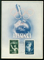SAAR Set On Olympic Postcard With First Day Cancel - Summer 1952: Helsinki
