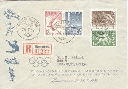 FINLAND Illustrated Registered Pentathlon Cover To Sweden With Olympic Cancel Hämeenlinna Place Of The Pentathlon - Summer 1952: Helsinki