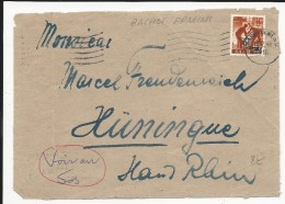 SAAR - 1948 - ENVELOPPE REUTILISEE RECTO VERSO (VOIR DOS - SIEHE RÜCKSEITE) De SAARBRÜCKEN Pour HUNINGUE (HAUT-RHIN) - Lettres & Documents