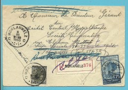 389+401 Op Brief Aangetekend Met Stempel MORLANWELZ Naar BRUXELLES , Strookje PARTI.../VERTROKKEN.... - 1934-1935 Leopold III