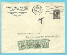401 Op Brief Met Stempel GENT Naar PARIS, Getaxeerd (taxe) Met 4x Strafportzegel  45c Ontwaard Met Stempel B In Triangel - 1934-1935 Leopold III