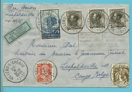 336+337+389+401 Op Brief Per Luchtpost (avion) Met Stempel VILLERS-L'EVEQUE Naar Congo-Belge, Stempel SABENA - 1934-1935 Leopold III.