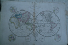 CARTE GEOGRAPHIQUE -MAPPEMONDE DIVISEE EN 2 HEMISPHERES PAR HERISSON -GEOGRAPHE 1839- AVEC DECOUVERTES - Carte Geographique