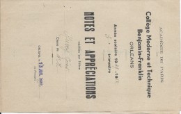 Académie De Paris /Notes Et Appréciations/Collége Moderne Et Technique Benjamin-Franklin/ORLEANS/Huvey/1949-1950 CAH122 - Diplomas Y Calificaciones Escolares