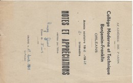 Académie De Paris /Notes Et Appréciations/Collége Moderne Et Technique Benjamin-Franklin/ORLEANS/Huvey/1948-1949  CAH124 - Diplômes & Bulletins Scolaires