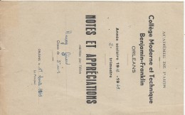 Académie De Paris /Notes Et Appréciations/Collége Moderne Et Technique Benjamin-Franklin/ORLEANS/Huvey/1948-1949  CAH124 - Diplome Und Schulzeugnisse