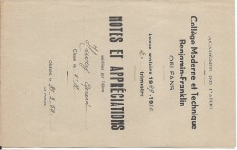 Académie De Paris /Notes Et Appréciations/Collége Moderne Et Technique Benjamin-Franklin/ORLEANS/Huvey/1949-1950  CAH126 - Diplomas Y Calificaciones Escolares