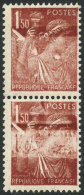 N°652 1F50 Brun Rouge, Paire Impression Floue - TB - Autres & Non Classés