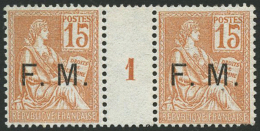 N°1 15c Orange, Paire Mill 1 - TB - Millésimes