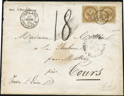 N°3a 10c Bistre Jaune, Paire Dont Timbre Couché S/lettre De Pointe-a-Pitre Pour Tours Par Voie Anglaise, Taxe - Other & Unclassified