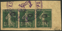 N°37 5c Vert, Bande Horizontale De 3 Sur Fragment , Signé Brun - TB - Andere & Zonder Classificatie