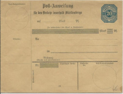 WÜRTTEMBERG - ENVELOPPE ENTIER POSTAL Pour MANDAT - POST-ANWEISUNG - Postal  Stationery