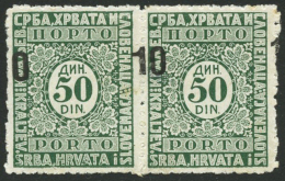 N°77a 10 Sur 50d Vert Type II En Paire, Surcharge à Cheval - TB - Timbres-taxe