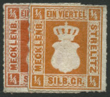 N°1 + 1a 1/4s Rouge-orange + Orange - TB - Mecklenburg-Strelitz