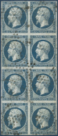 N°14A 20c Bleu, Type I Bloc De 8, Infime Pelurage Sur 1ex - B - Andere & Zonder Classificatie