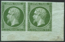 N°12 5c Vert, Paire Coin De Feuille, Certif JF Brun - TB - Autres & Non Classés