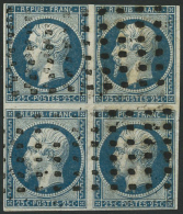 N°10 25c Bleu, Bloc De 4 Touché En Haut, Obl Gros Points RR - B - Andere & Zonder Classificatie