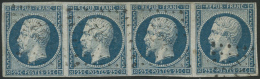 N°10 25c Bleu, Bande De 4, 1 Ex Fente Et 1 Ex Infime Pelurage - B - Andere & Zonder Classificatie